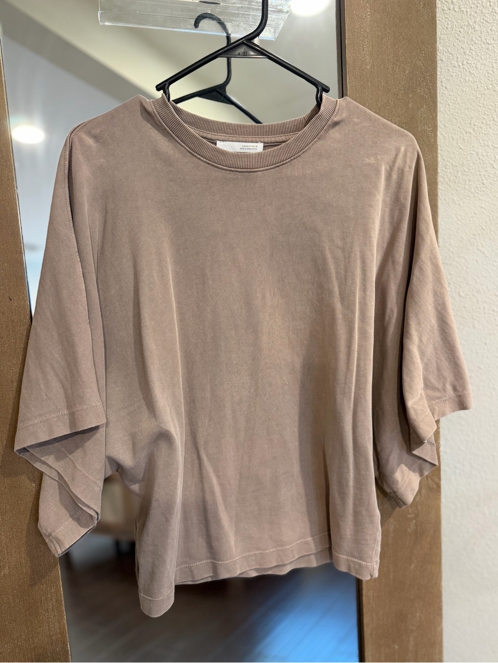 Zara Relaxed Boxy Tee in Taupe - Women's Short Sleeve Top